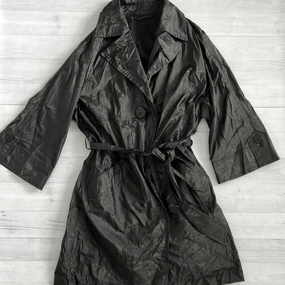 Weill Jackets & Blazers - Vintage Weill Black Leather Look Trench Coat Size M